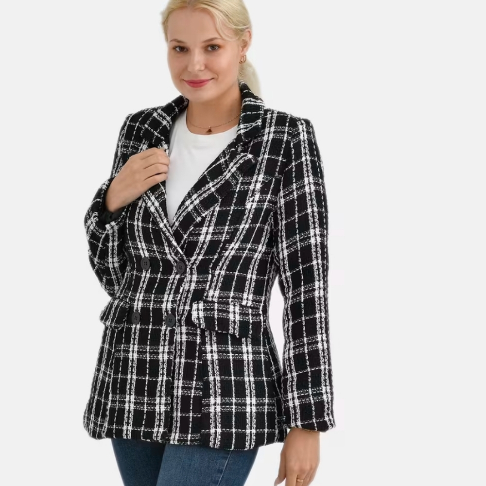 Women's Black and White Plaid Jacket S